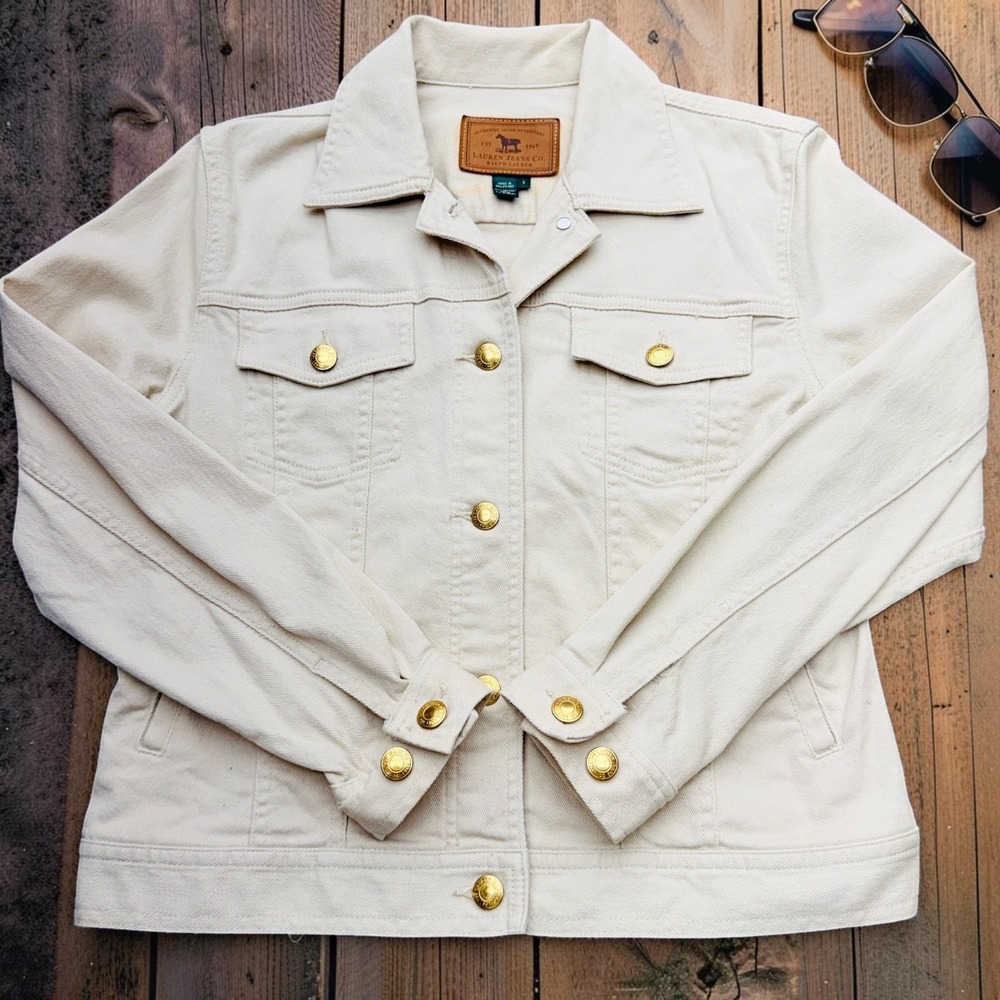 Ralph Lauren Jeans Co. Women's‎ Denim Jean Jacket Size Small Beige Gold Buttons - Picture 2 of 12